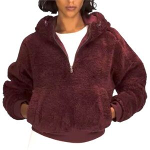 Lululemon Textured Fleece Oh So Sherpa Half Zip Hoodie in Merlot
